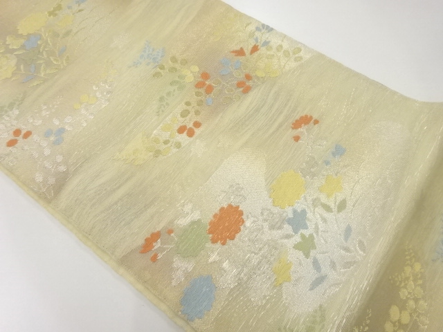 アンティーク　 紗 ヱ霞に秋草模様織出し袋帯（材料）